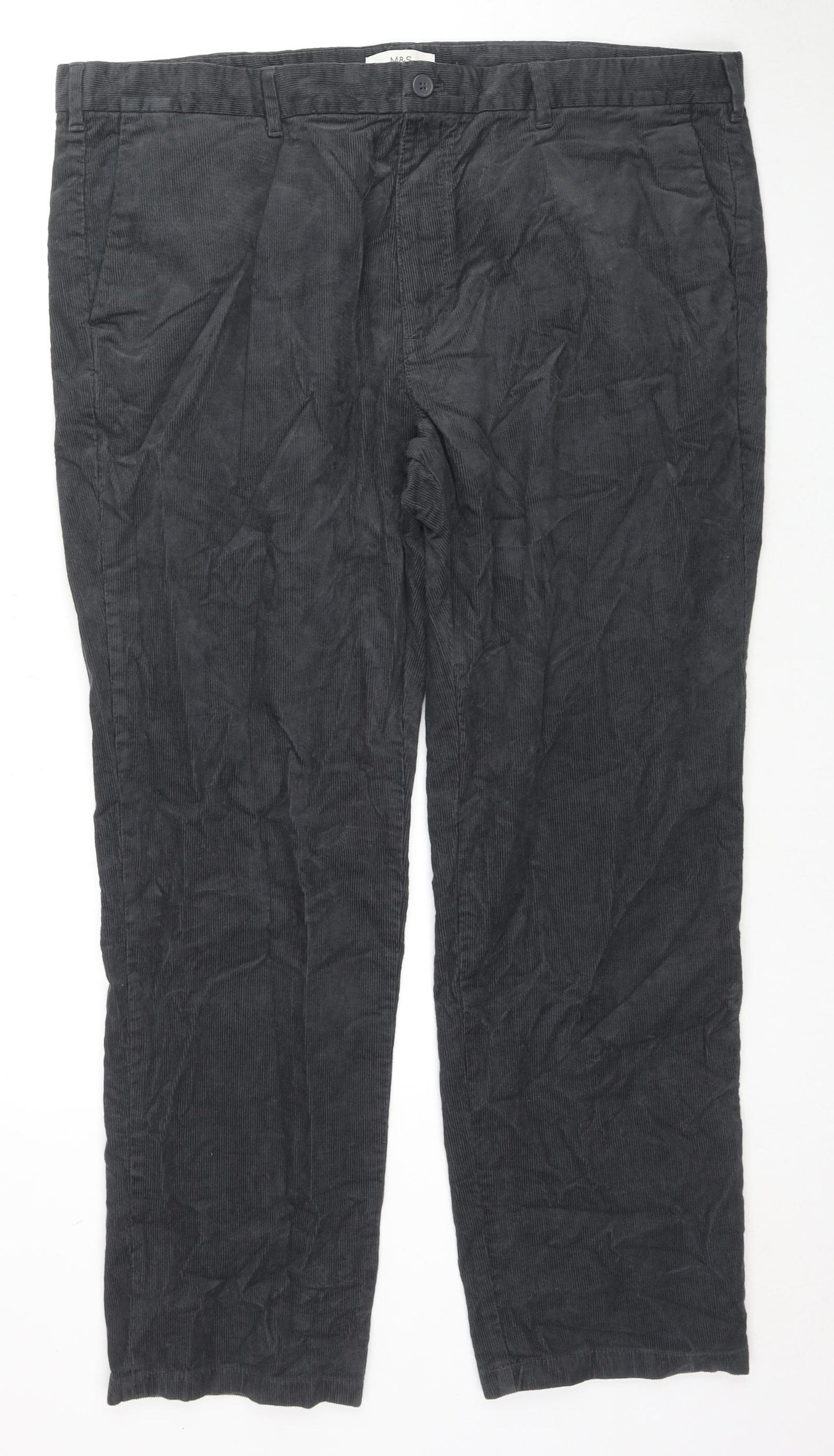 Marks and Spencer Mens Grey Cotton Trousers Size 44 in L31 in Regular Zip