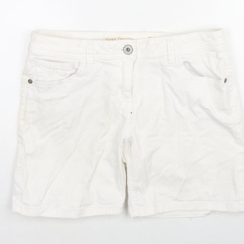 NEXT Womens White Cotton Mom Shorts Size 10 L6 in Regular Zip