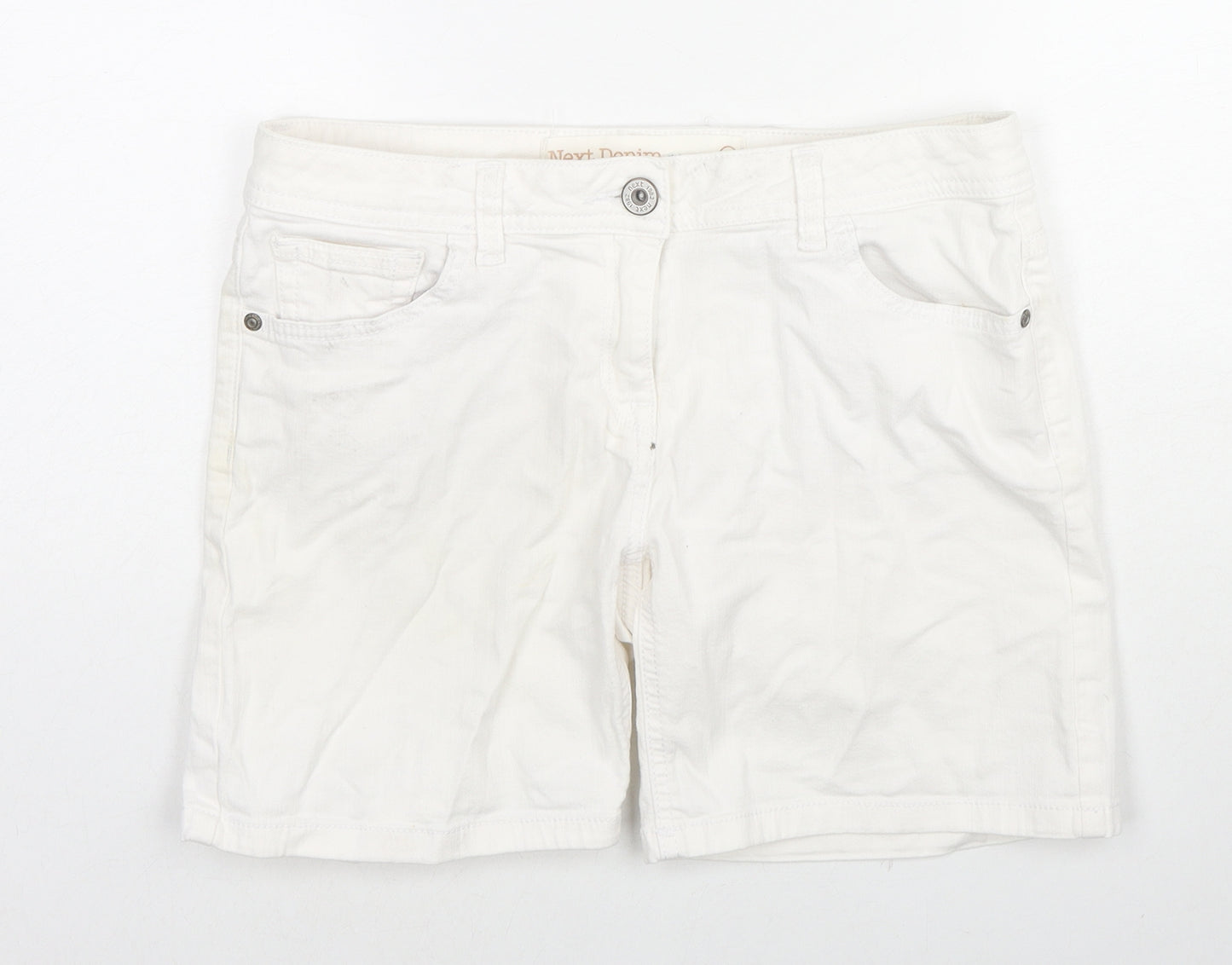 NEXT Womens White Cotton Mom Shorts Size 10 L6 in Regular Zip