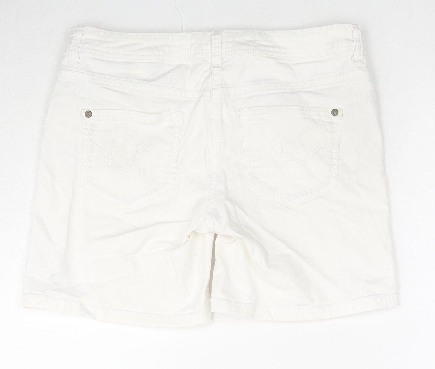 NEXT Womens White Cotton Mom Shorts Size 10 L6 in Regular Zip