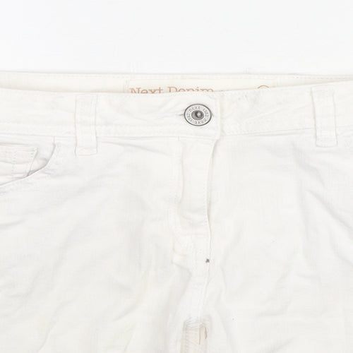 NEXT Womens White Cotton Mom Shorts Size 10 L6 in Regular Zip