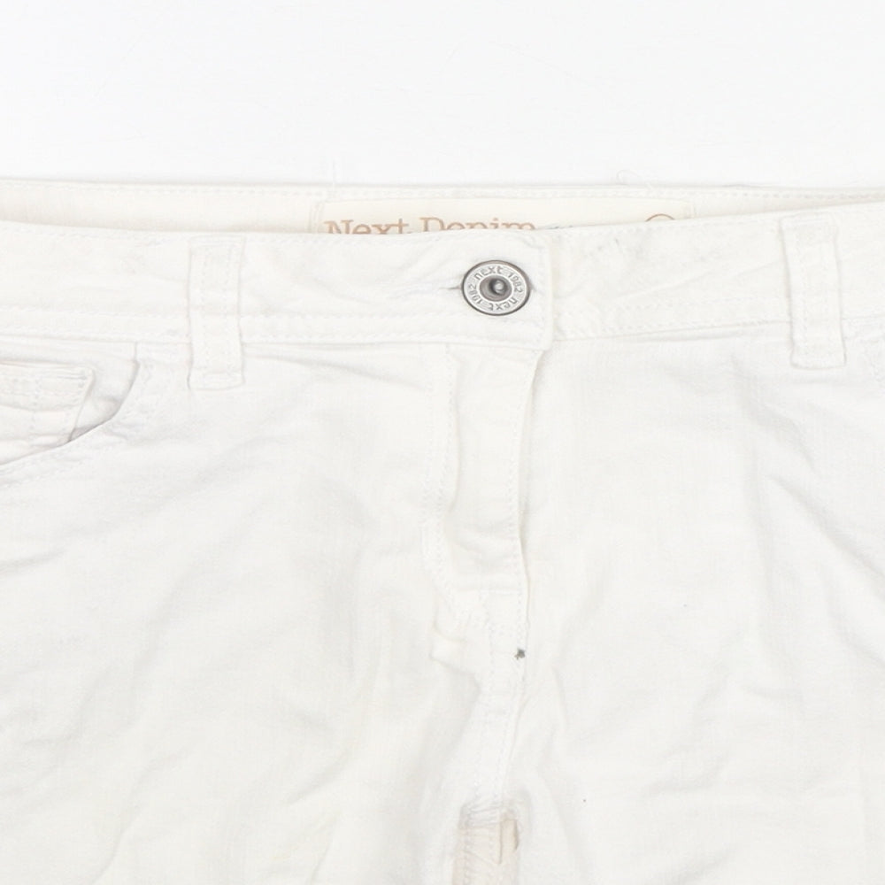 NEXT Womens White Cotton Mom Shorts Size 10 L6 in Regular Zip