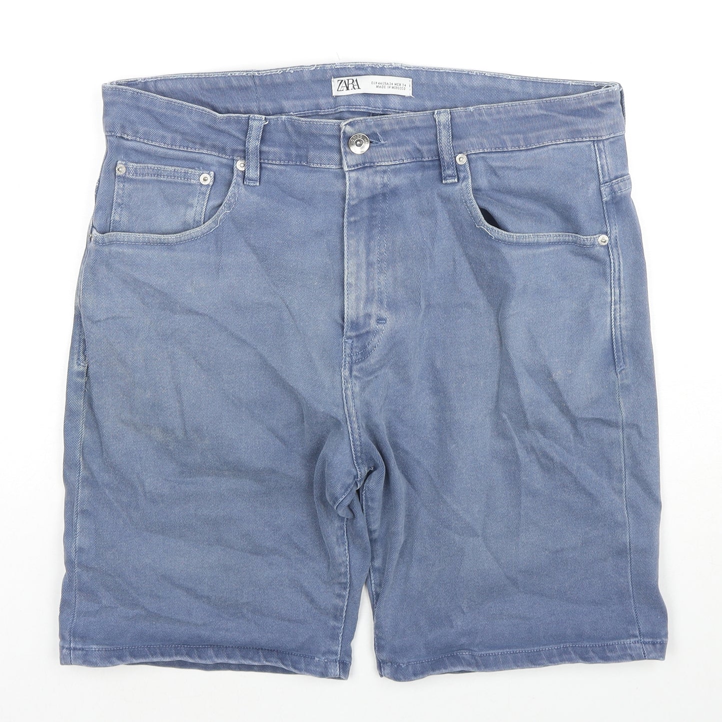 Zara Mens Blue Cotton Bermuda Shorts Size 36 in L8 in Regular Zip