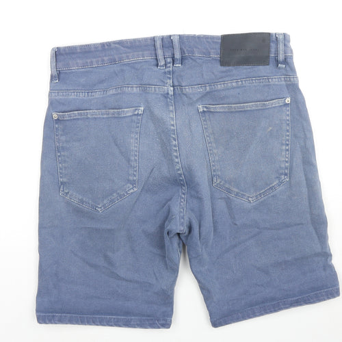 Zara Mens Blue Cotton Bermuda Shorts Size 36 in L8 in Regular Zip