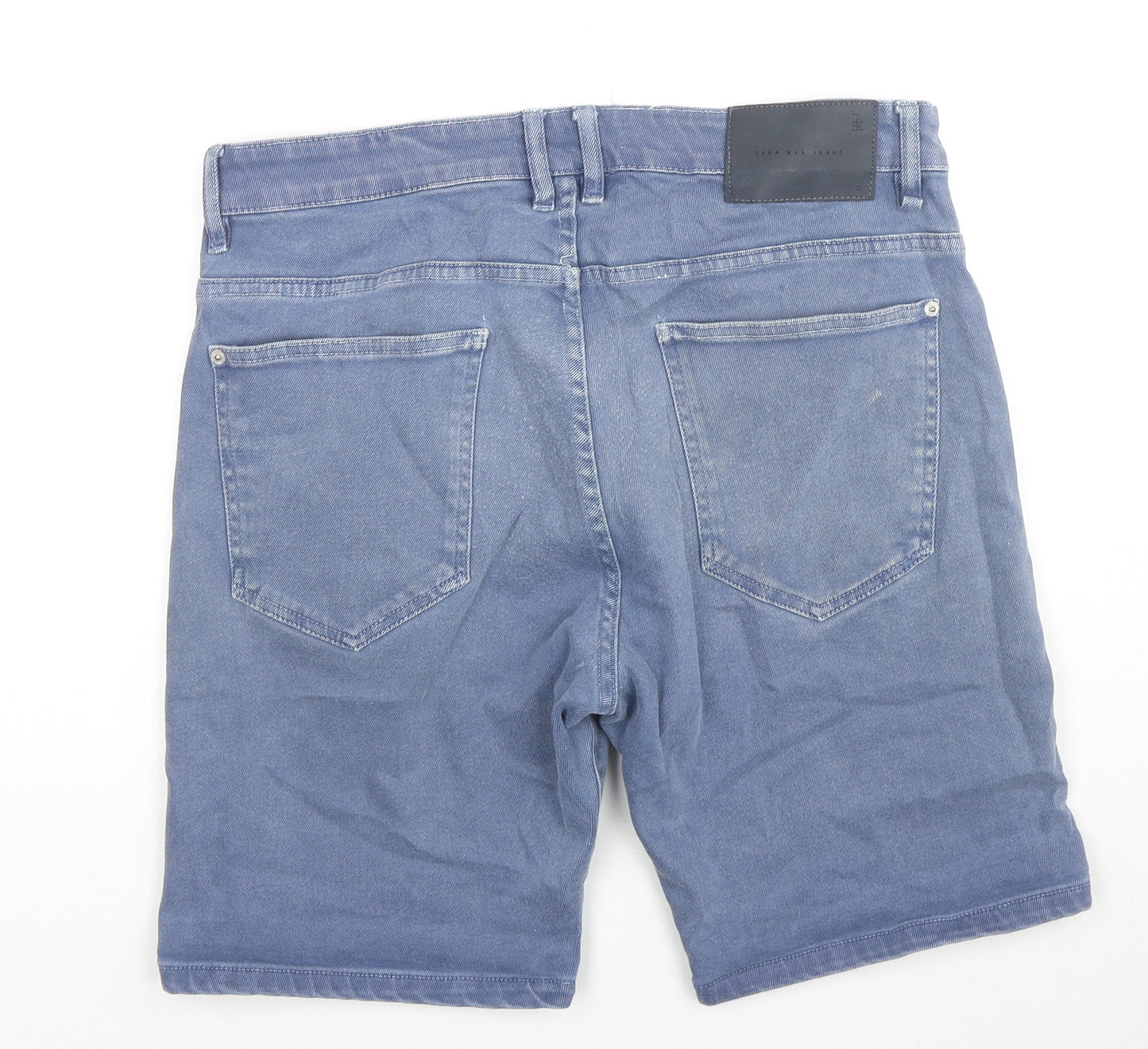Zara Mens Blue Cotton Bermuda Shorts Size 36 in L8 in Regular Zip