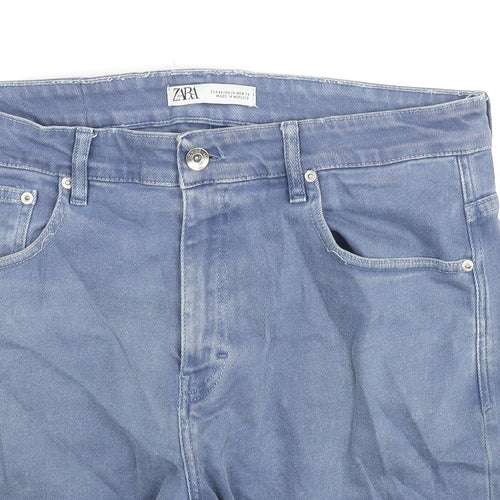 Zara Mens Blue Cotton Bermuda Shorts Size 36 in L8 in Regular Zip