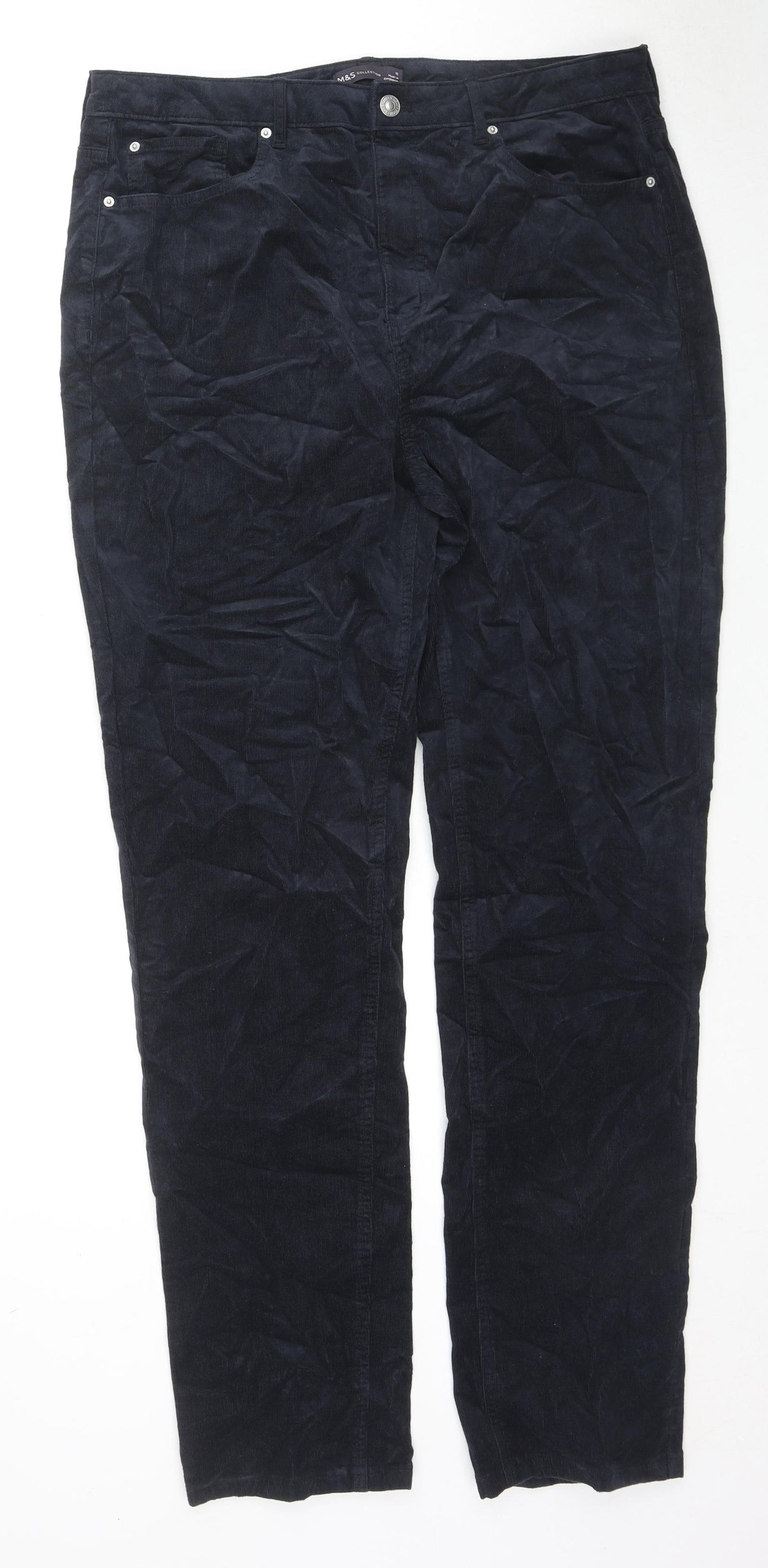 Marks and Spencer Womens Black Cotton Trousers Size 18 L32 in Regular Zip