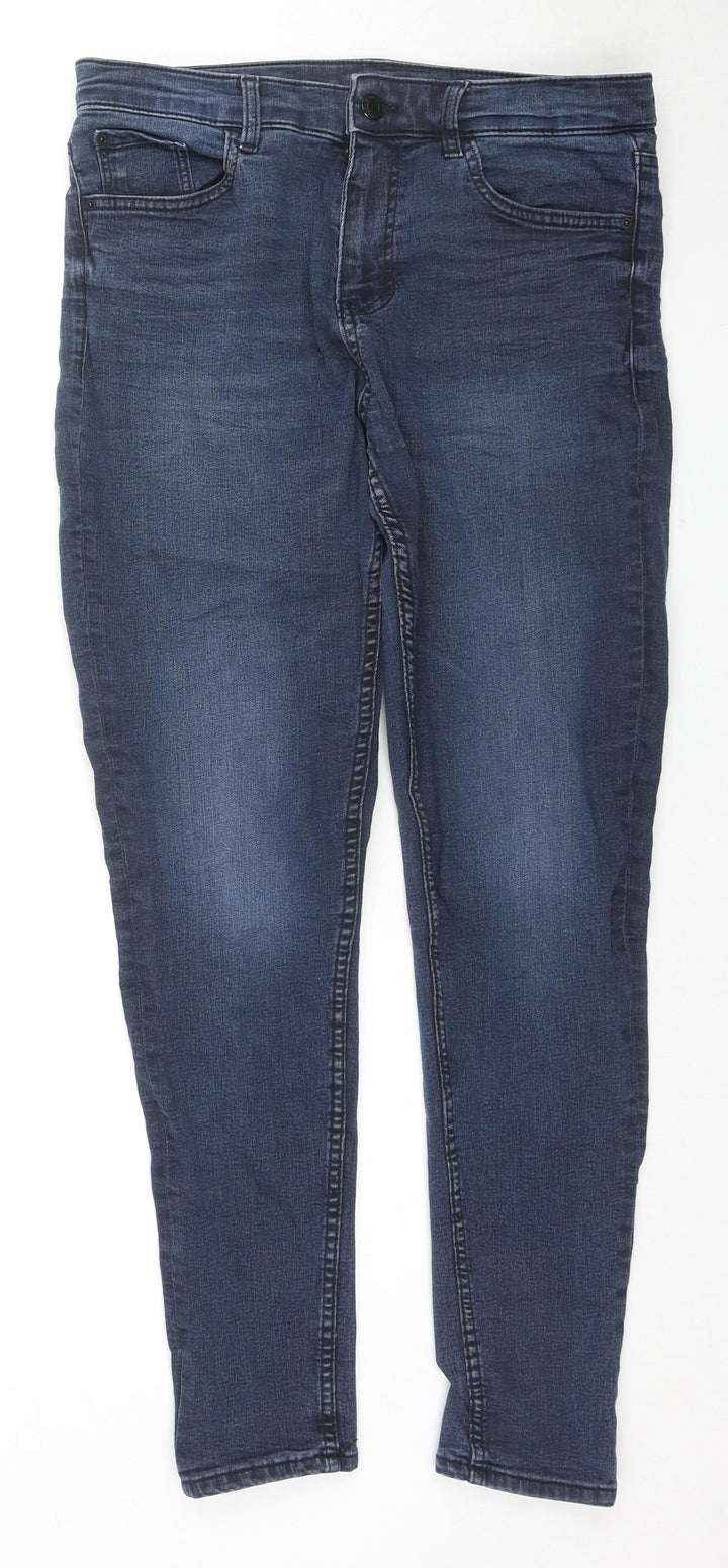 Marks and Spencer Womens Blue Cotton Skinny Jeans Size 12 L27 in Regular Zip