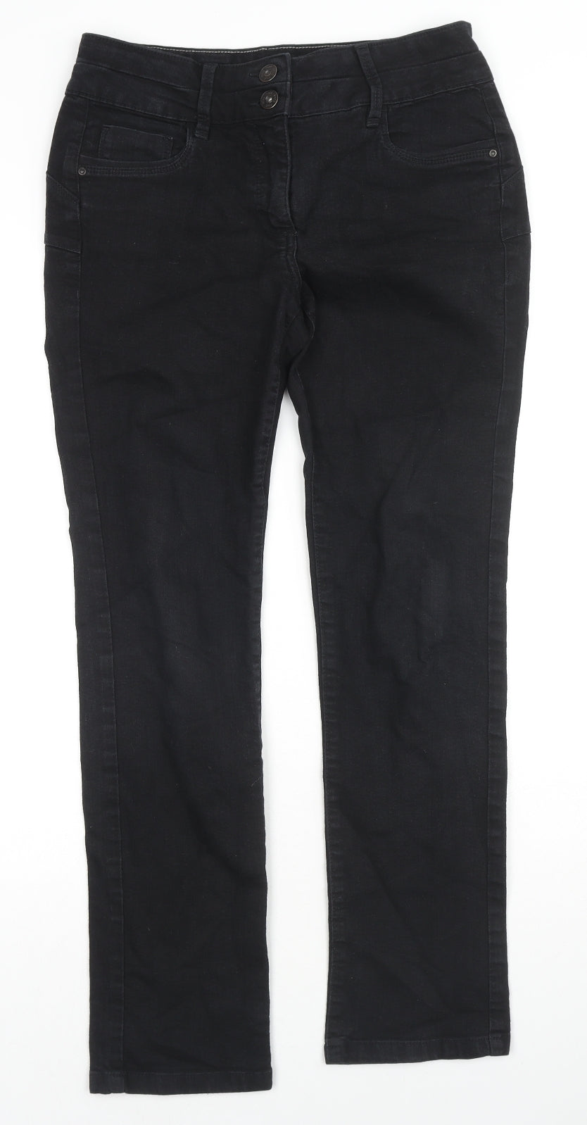 NEXT Womens Black Cotton Straight Jeans Size 12 L29 in Slim Zip