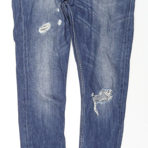 Fat Face Womens Blue Cotton Boyfriend Jeans Size 8 L29 in Regular Zip