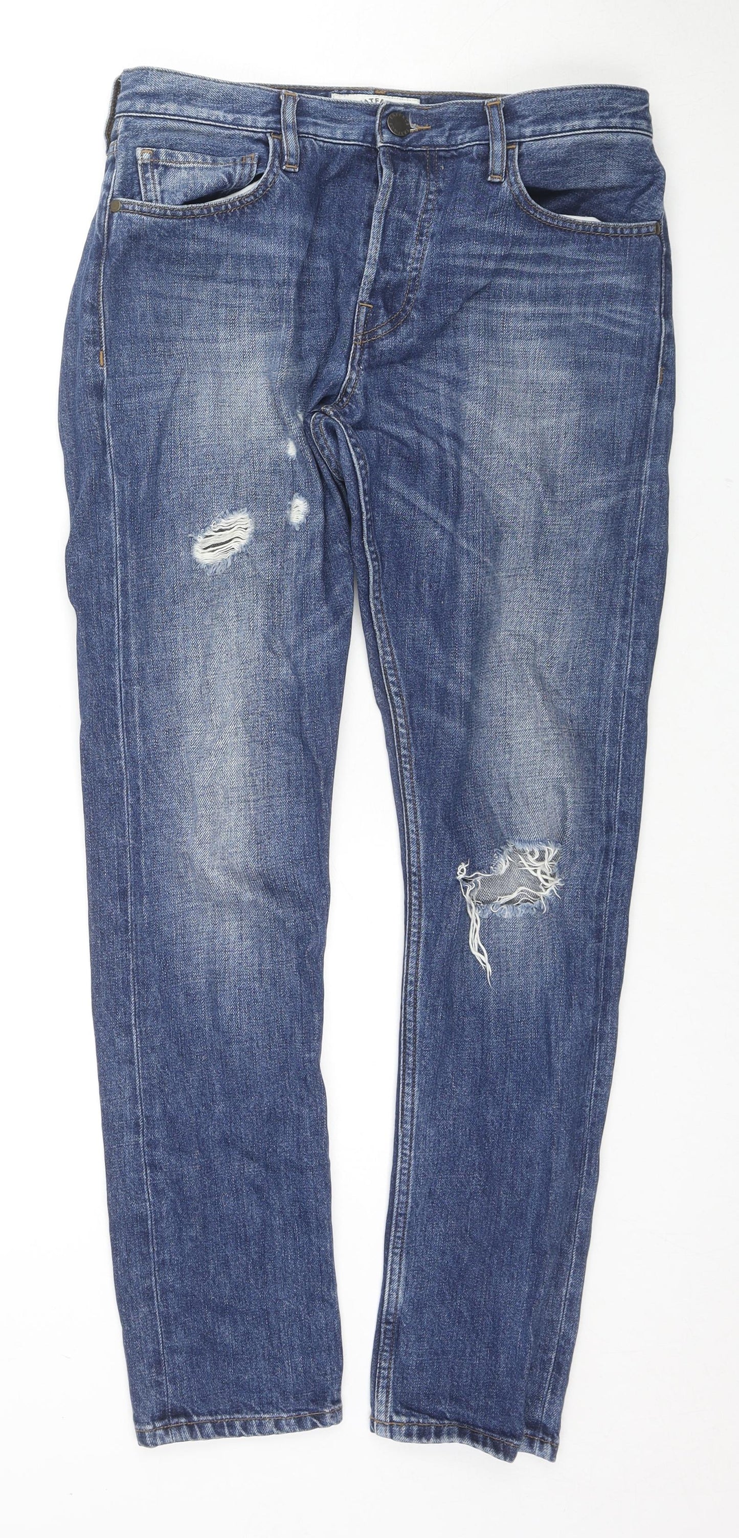 Fat Face Womens Blue Cotton Boyfriend Jeans Size 8 L29 in Regular Zip