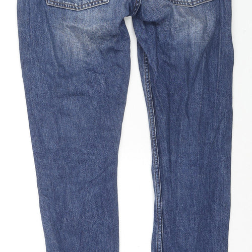 Fat Face Womens Blue Cotton Boyfriend Jeans Size 8 L29 in Regular Zip