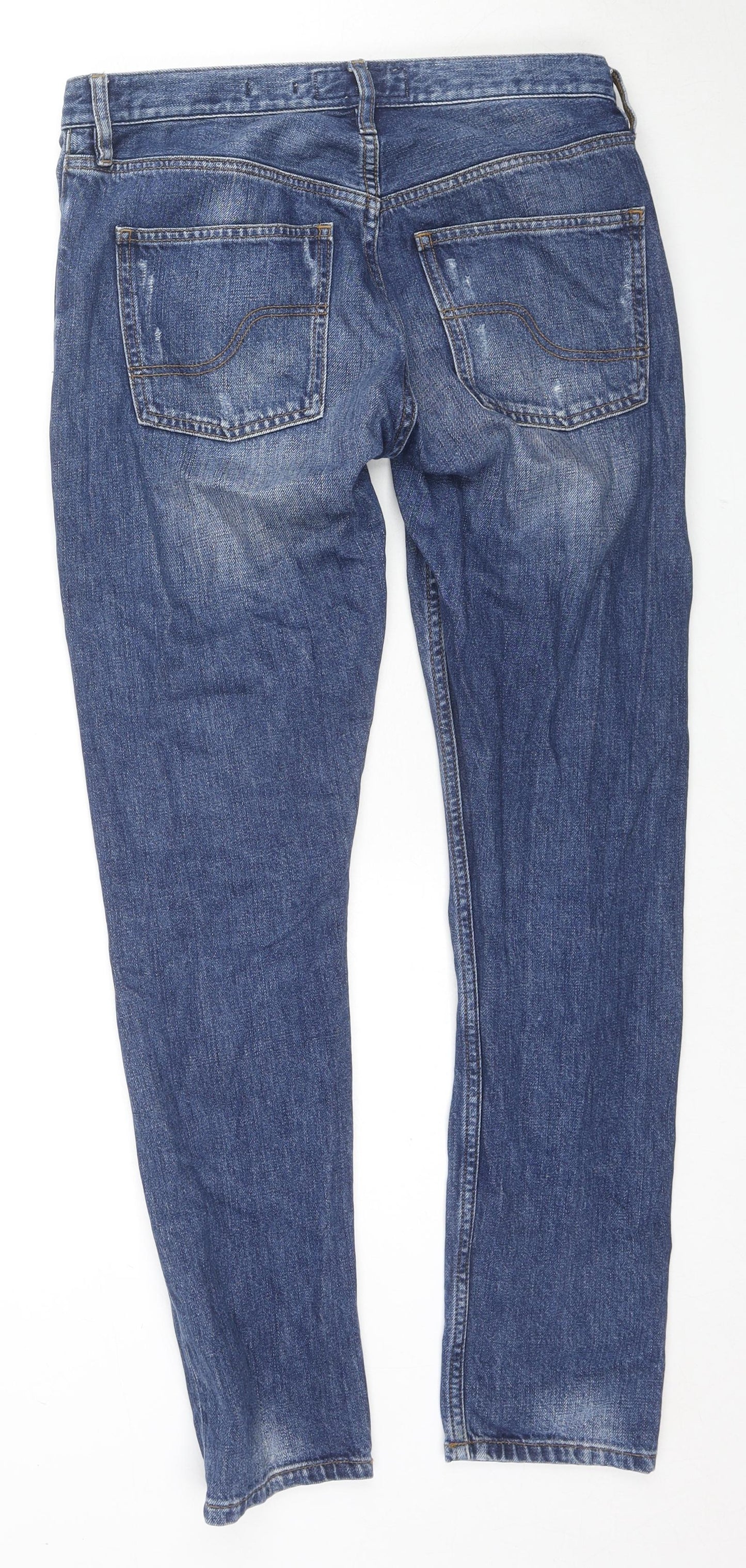 Fat Face Womens Blue Cotton Boyfriend Jeans Size 8 L29 in Regular Zip