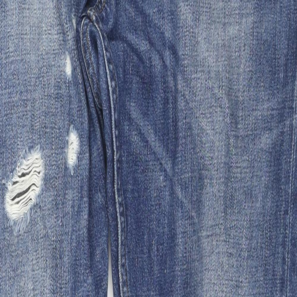 Fat Face Womens Blue Cotton Boyfriend Jeans Size 8 L29 in Regular Zip
