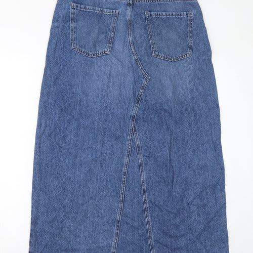 Marks and Spencer Womens Blue Cotton A-Line Skirt Size 14 Zip - Slit