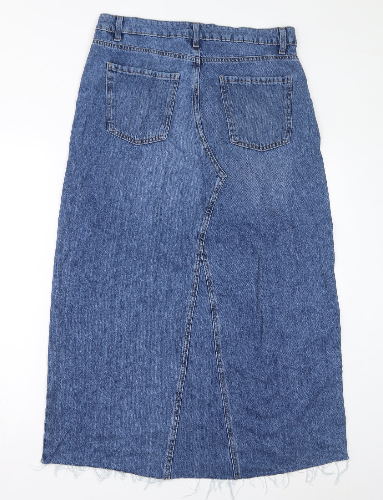 Marks and Spencer Womens Blue Cotton A-Line Skirt Size 14 Zip - Slit