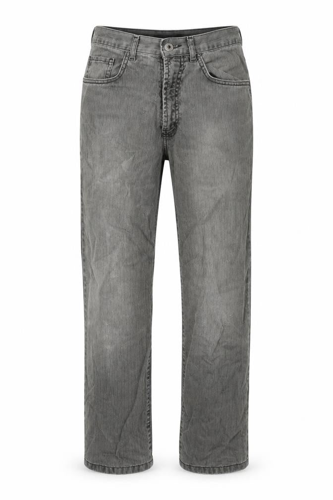 Front view of Exclusively women’s grey cotton straight jeans, size UK 30, in, 30-inch leg regular zip