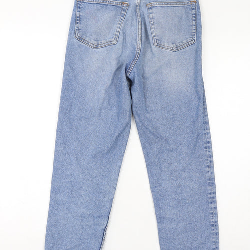 Divided by H&M Womens Blue Cotton Straight Jeans Size 8 L26 in Regular Button - Distressed Hem
