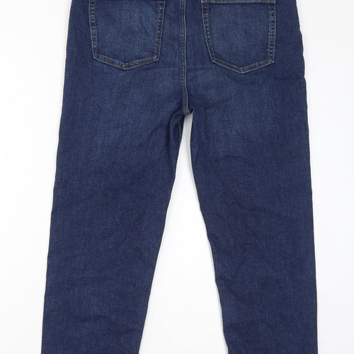 Marks and Spencer Womens Blue Cotton Straight Jeans Size 14 L24 in Regular Zip - Cigarette