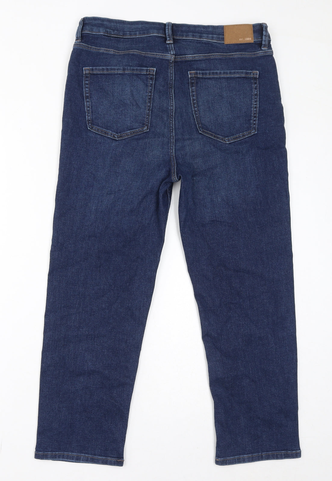 Marks and Spencer Womens Blue Cotton Straight Jeans Size 14 L24 in Regular Zip - Cigarette
