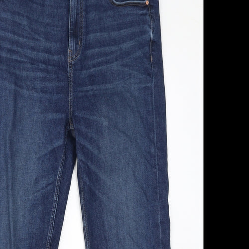 Marks and Spencer Womens Blue Cotton Straight Jeans Size 14 L24 in Regular Zip - Cigarette