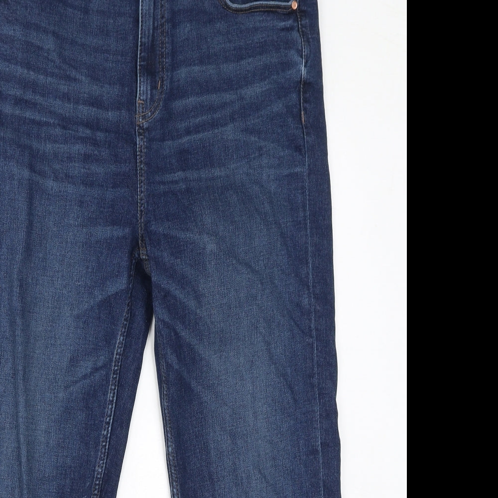 Marks and Spencer Womens Blue Cotton Straight Jeans Size 14 L24 in Regular Zip - Cigarette