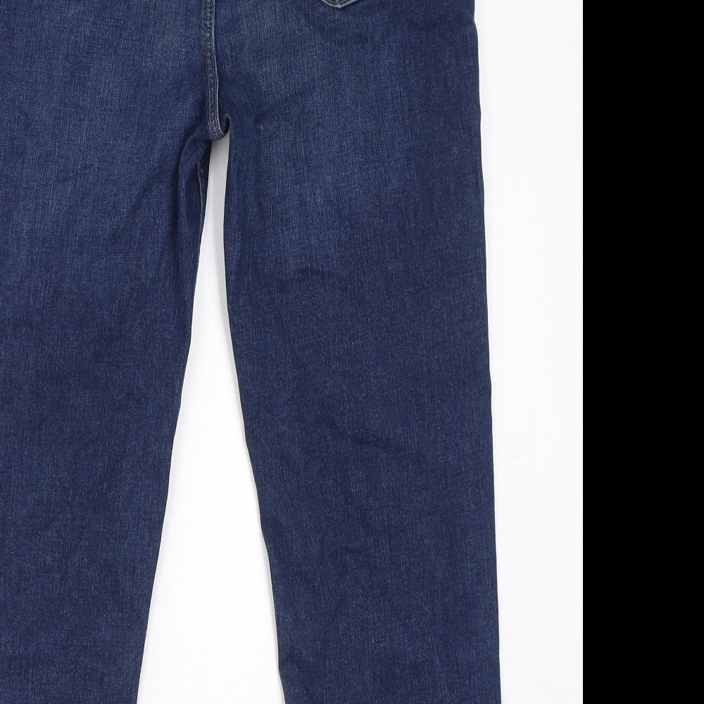 Marks and Spencer Womens Blue Cotton Straight Jeans Size 14 L24 in Regular Zip - Cigarette