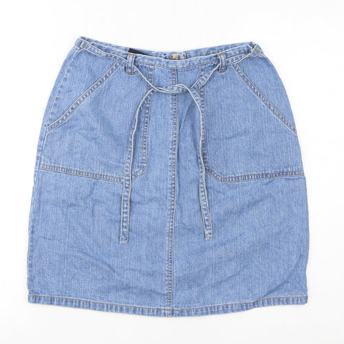 Western Womens Blue Cotton A-Line Skirt Size 10 Zip