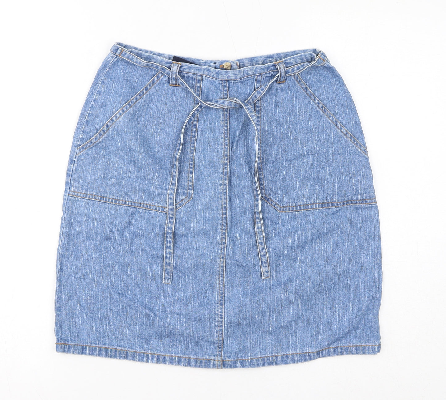 Western Womens Blue Cotton A-Line Skirt Size 10 Zip