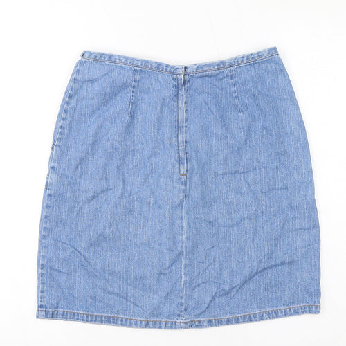 Western Womens Blue Cotton A-Line Skirt Size 10 Zip