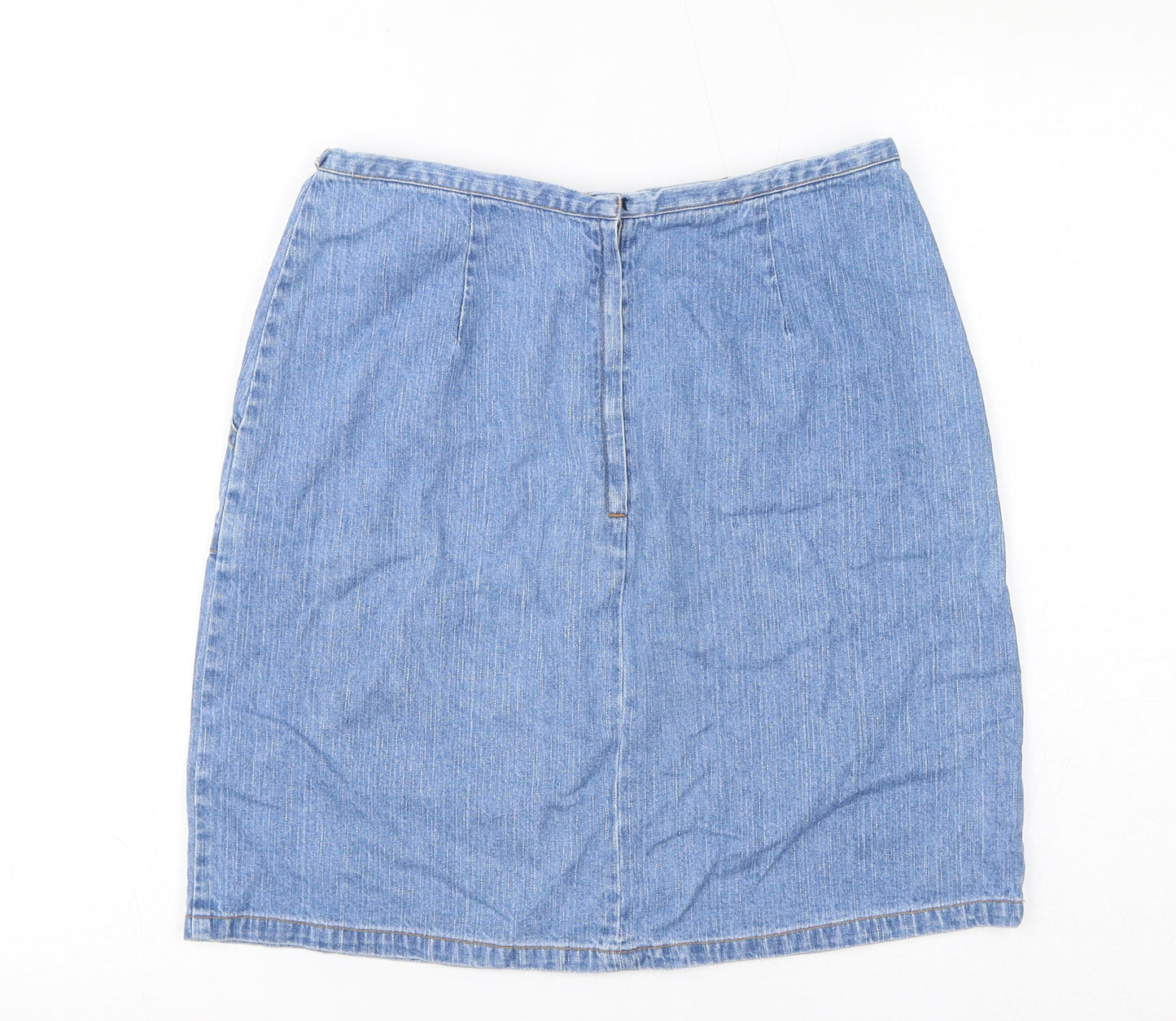 Western Womens Blue Cotton A-Line Skirt Size 10 Zip