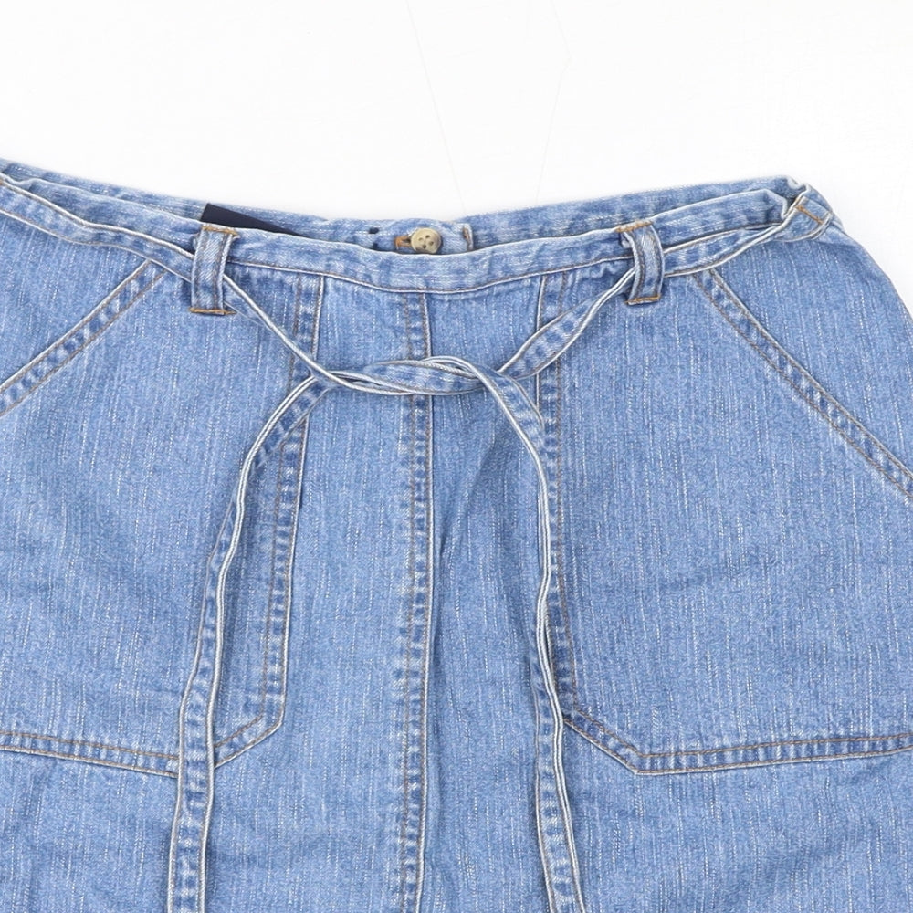 Western Womens Blue Cotton A-Line Skirt Size 10 Zip
