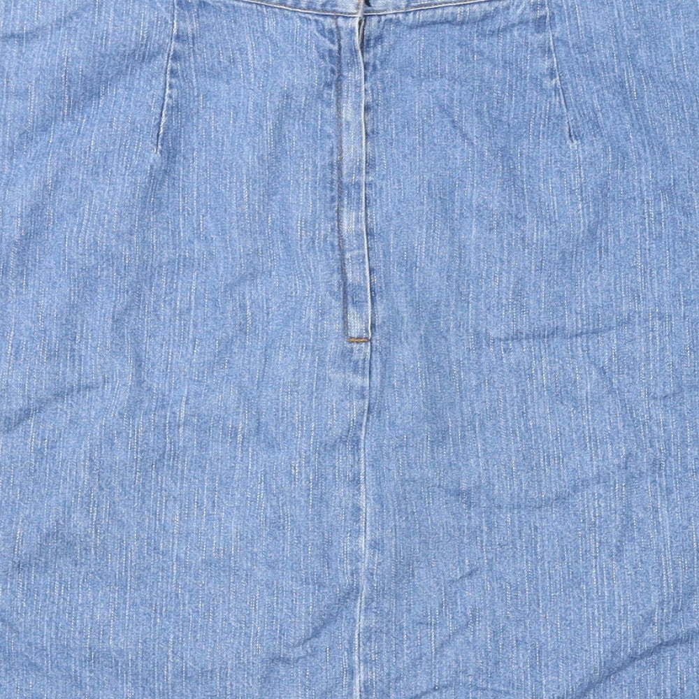 Western Womens Blue Cotton A-Line Skirt Size 10 Zip