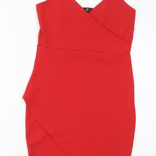 Missguided Womens Red Polyester Bodycon Size 10 V-Neck Pullover