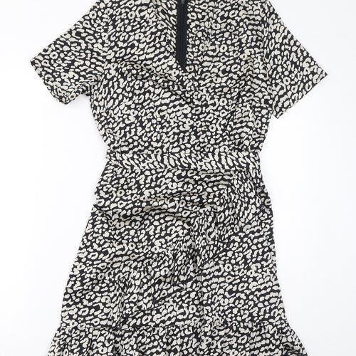 Quiz Womens Black Geometric Polyester Mini Size 10 V-Neck Zip