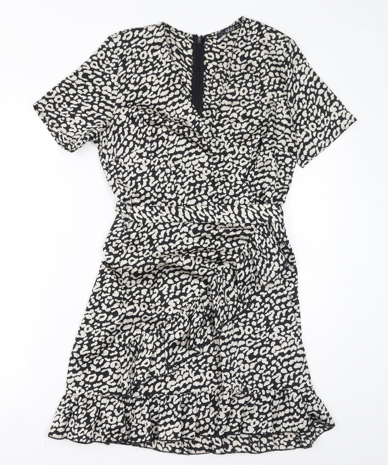 Quiz Womens Black Geometric Polyester Mini Size 10 V-Neck Zip