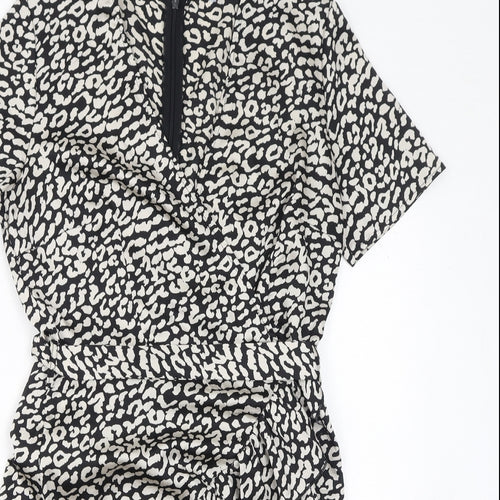 Quiz Womens Black Geometric Polyester Mini Size 10 V-Neck Zip