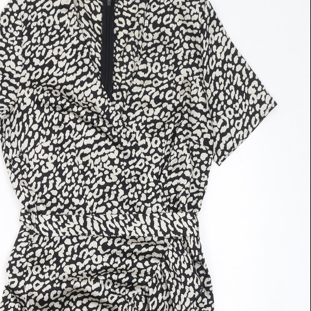Quiz Womens Black Geometric Polyester Mini Size 10 V-Neck Zip
