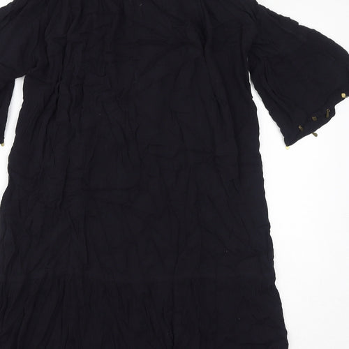 Butterfly Womens Black Viscose A-Line Size 12 Square Neck Pullover - Cold Shoulder Tassels