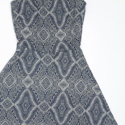 H&M Womens Blue Geometric Polyester Fit & Flare Size XS Round Neck Pullover