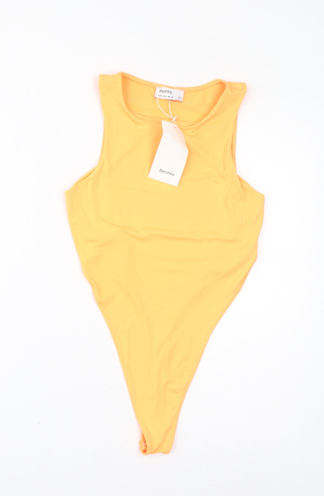 Bershka Womens Orange Polyamide Bodysuit One-Piece Size L Button - Neon