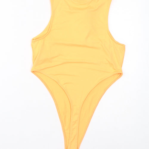 Bershka Womens Orange Polyamide Bodysuit One-Piece Size L Button - Neon