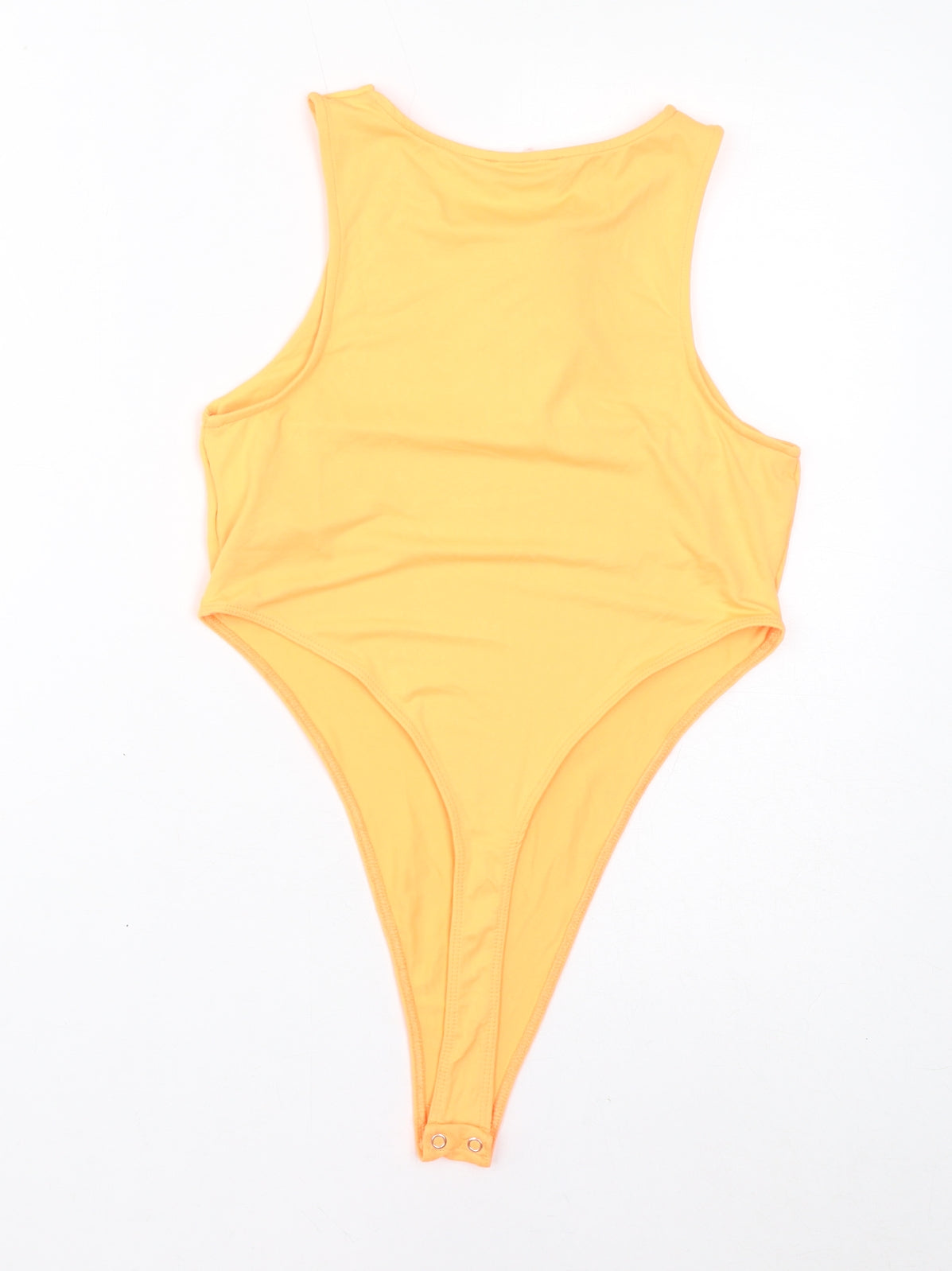 Bershka Womens Orange Polyamide Bodysuit One-Piece Size L Button - Neon