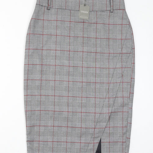 Oasis Womens Grey Check Polyester Straight & Pencil Skirt Size 12 Zip
