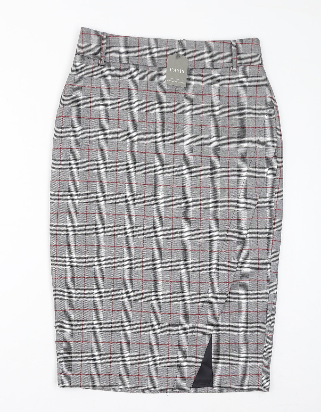 Oasis Womens Grey Check Polyester Straight & Pencil Skirt Size 12 Zip