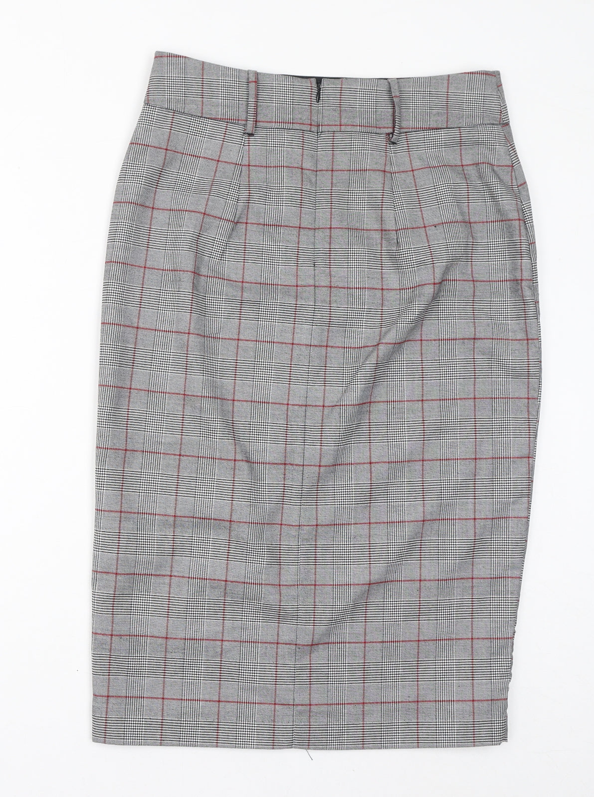Oasis Womens Grey Check Polyester Straight & Pencil Skirt Size 12 Zip