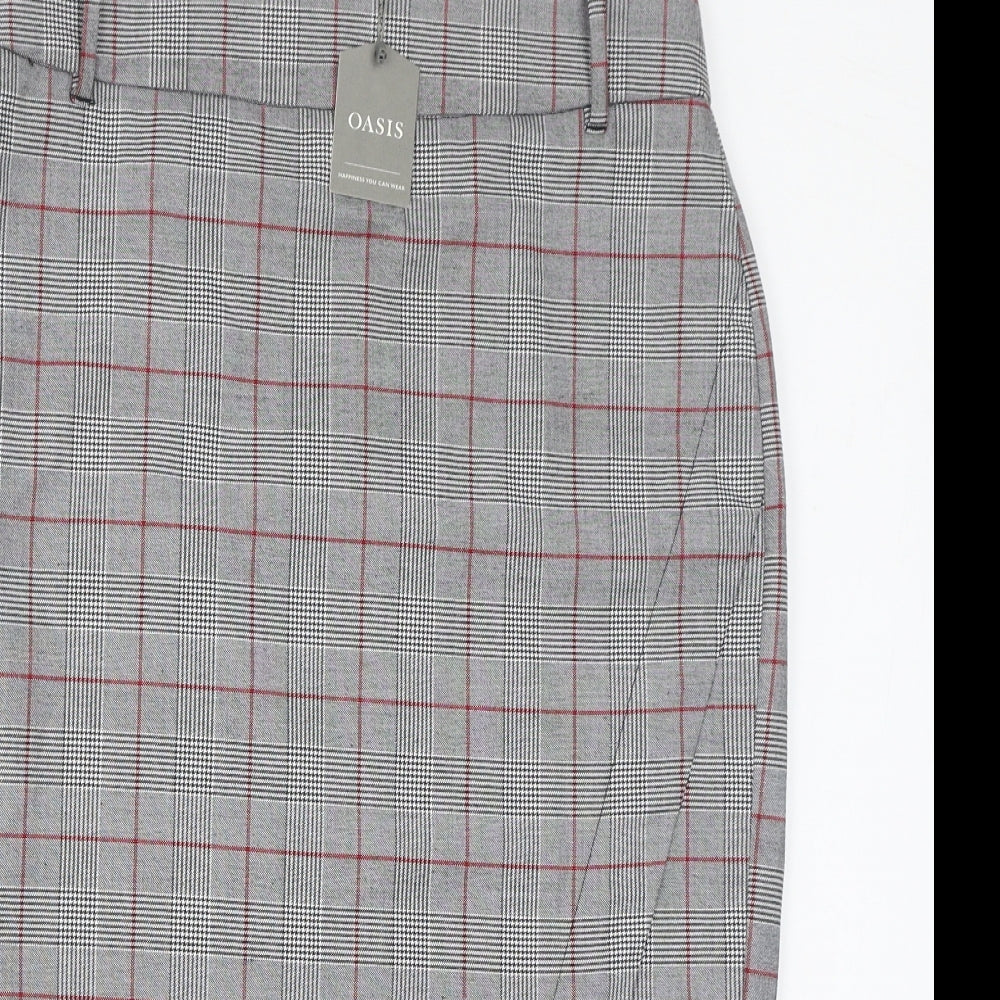 Oasis Womens Grey Check Polyester Straight & Pencil Skirt Size 12 Zip