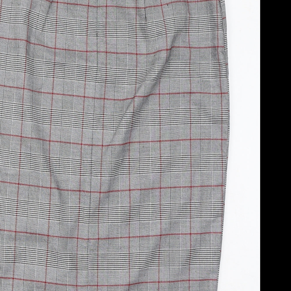 Oasis Womens Grey Check Polyester Straight & Pencil Skirt Size 12 Zip