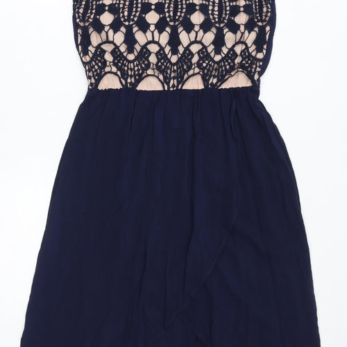 Oasis Womens Blue Viscose Tank Dress Size 8 Round Neck - Crochet Detail