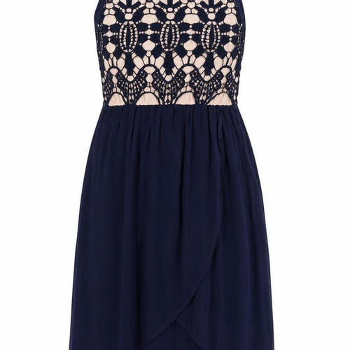 Oasis Womens Blue Viscose Tank Dress Size 8 Round Neck - Crochet Detail